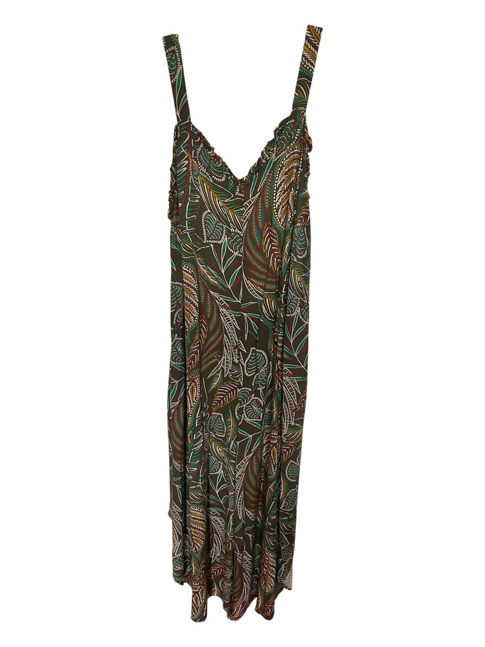 Green Leaf Print Maxi Dress